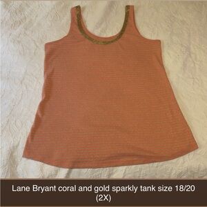 Lane Bryant coral and Gold Striped sparkly Tank Top